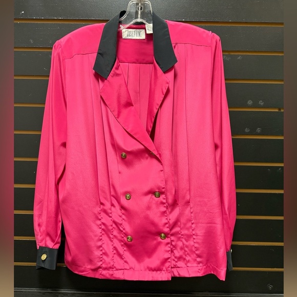Josephine Tops - Vintage Josephine Women's Pink Double-Breasted shoulder pads blouse